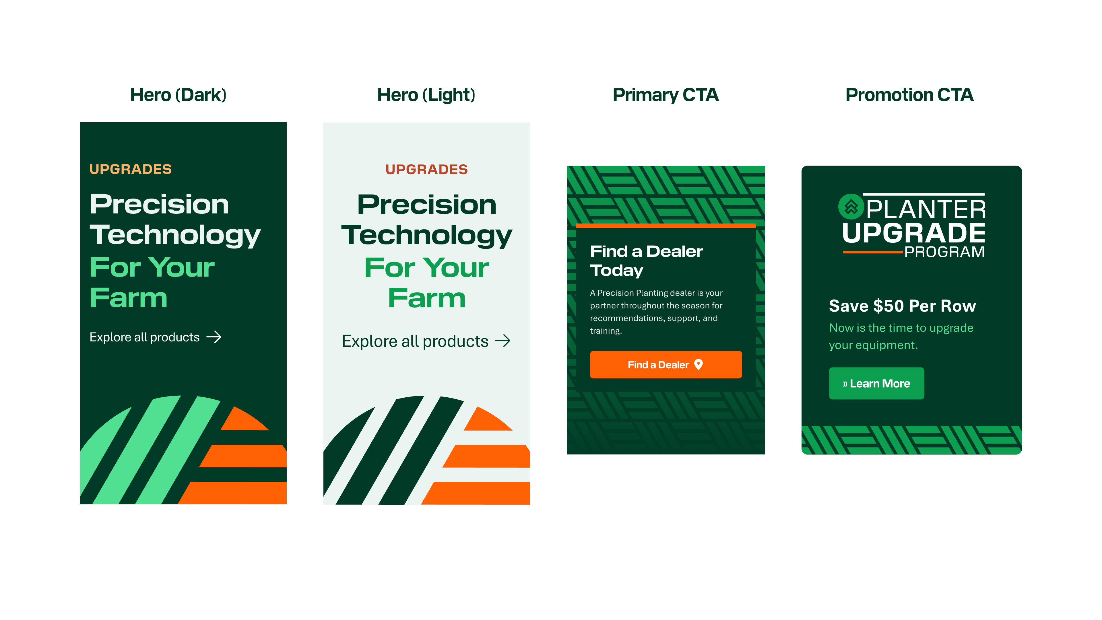 Precision Planting hero sections and CTAs