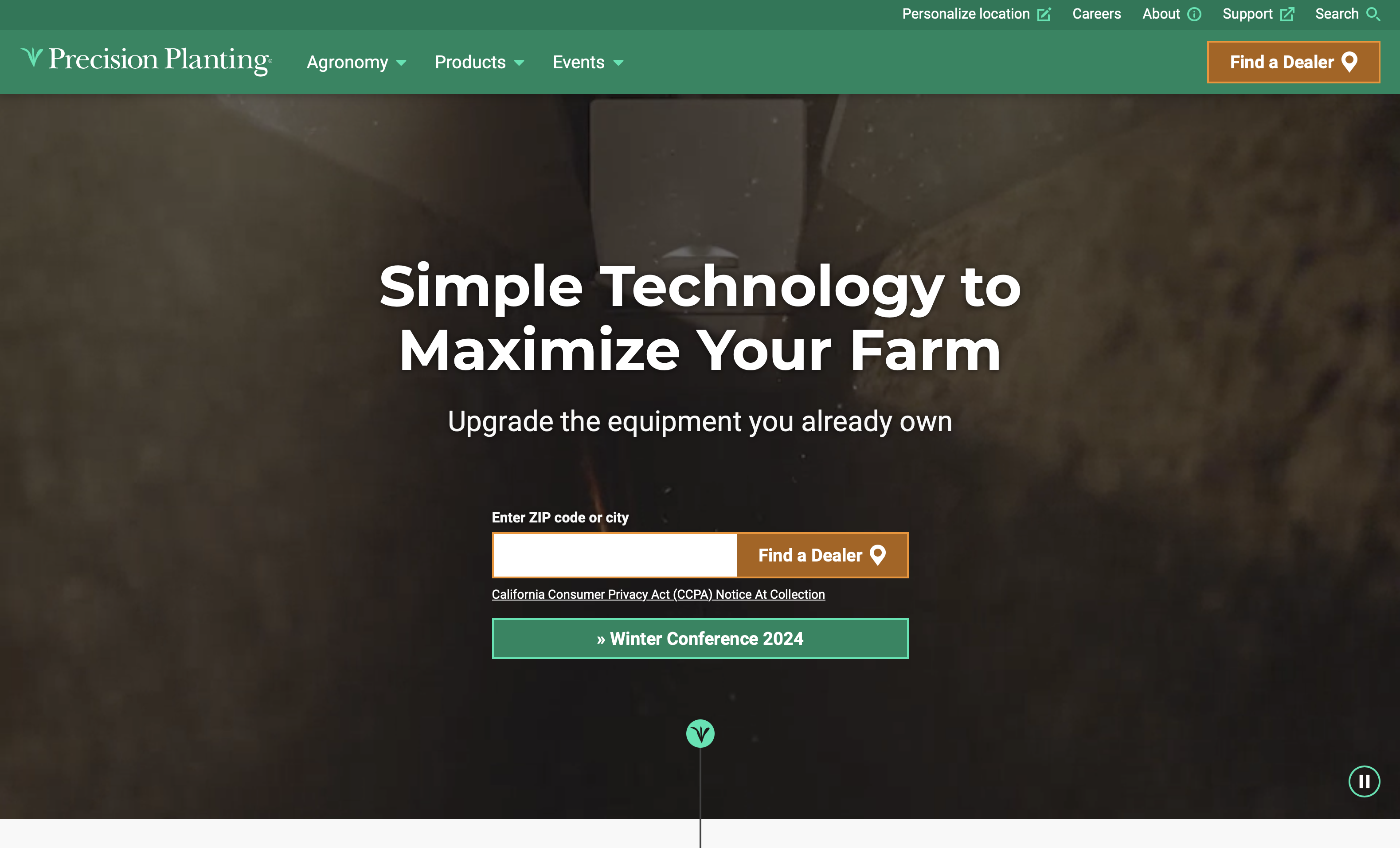 Precision Planting's old website homepage