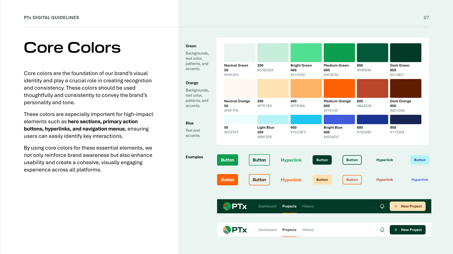 PTx digital guidelines core colors
