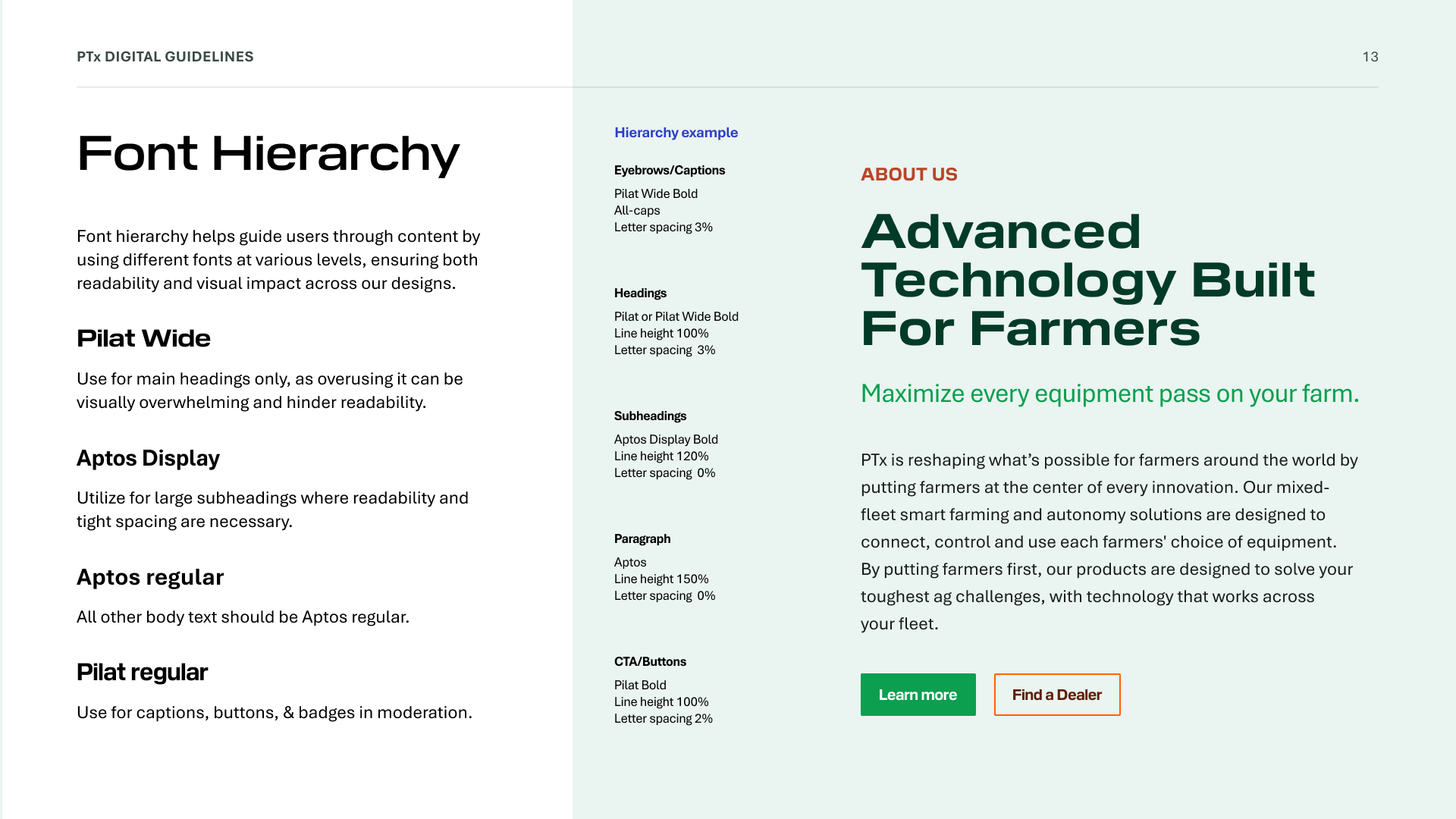PTx digital guidelines font hierarchy