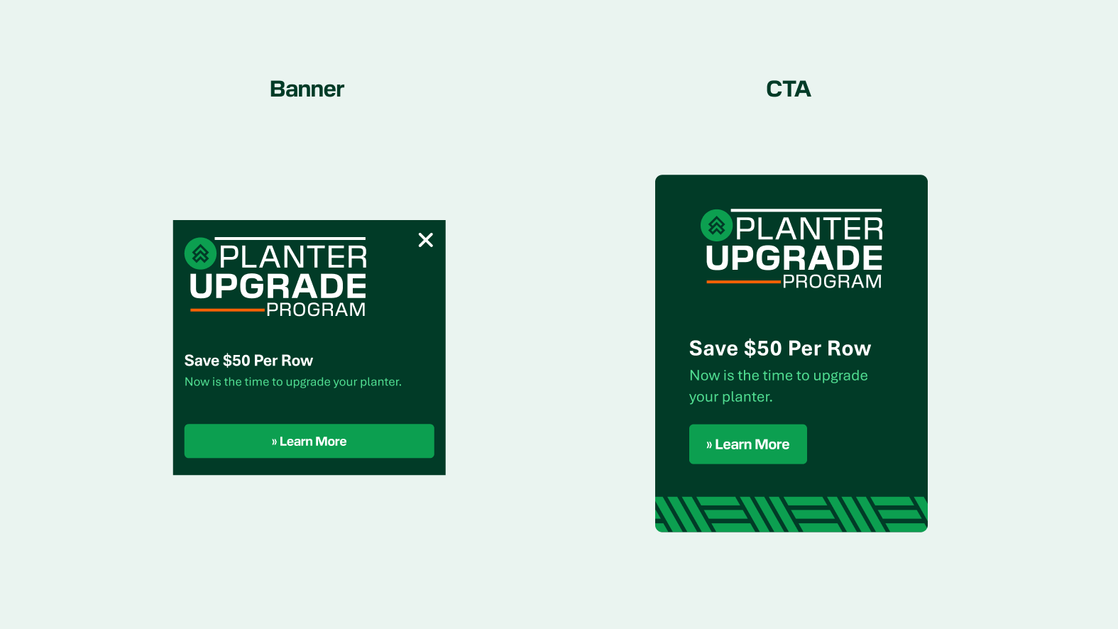 Planter Upgrade Program CTA vs website banner